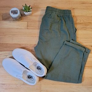 Green Paperbag Cropped Pants